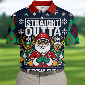 Straight Outta North Pole Christmas Golf Shirt, Mens Golf Apparel, Mens Golf Clothing