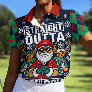 Straight Outta North Pole Christmas Golf Shirt, Womens Golf Tops, Ladies Golf Apparel