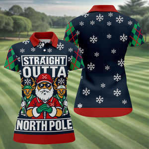 Straight Outta North Pole Christmas Golf Shirt, Womens Golf Tops, Ladies Golf Apparel