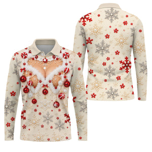 White Ornament Lace Bra Christmas Golf Shirt, Golf Polo For Men, Mens Golf Shirts