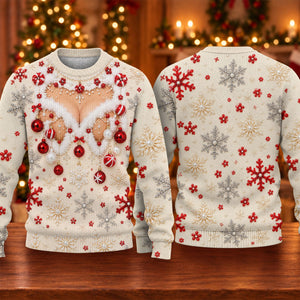 White Ornament Lace Ugly Christmas Sweater, Christmas Gifts, Holiday Party Sweater
