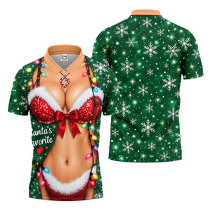 Santa's Favorite Bikini Christmas Golf Shirt, Golf Gifts For Men, Golf Polo For Men