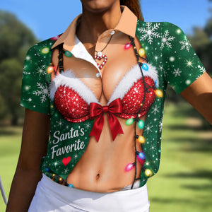 Santa's Favorite Bikini Christmas Golf Shirt, Ladies Golf Apparel, Ladies Golf Tops