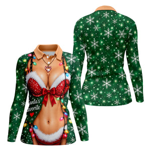 Santa's Favorite Bikini Christmas Golf Shirt, Ladies Golf Apparel, Ladies Golf Tops