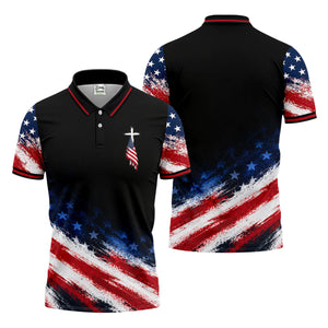 Veteran Cross USA Flag Golf Polo Shirt, Veterans Day Golf Shirt, Golf Shirts For Men