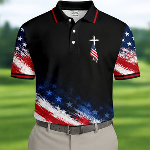 Veteran Cross USA Flag Golf Polo Shirt, Veterans Day Golf Shirt, Golf Shirts For Men