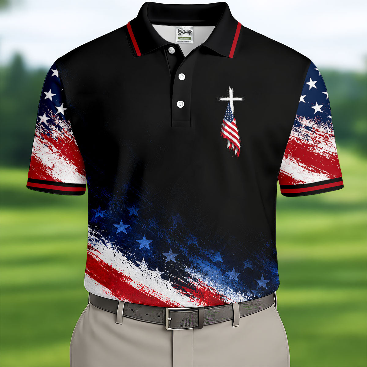 Veteran Cross USA Flag Golf Polo Shirt, Veterans Day Golf Shirt, Golf Shirts For Men