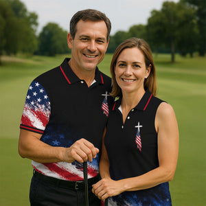 Veteran Cross USA Flag Golf Polo Shirt, Veterans Day Golf Shirt, Golf Shirts For Men