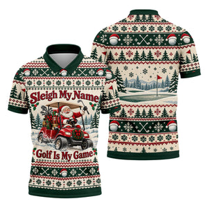 Sleigh My Name Golf Cart Christmas Golf Shirt, Mens Golf Polo, Mens Golf Apparel