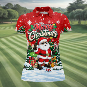 Retro Merry Christmas Script Christmas Golf Shirt, Womens Golf Tops, Ladies Golf Tops