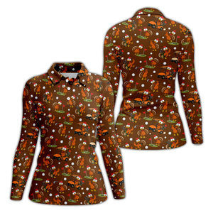 Golfgiving Turkey Cart Thanksgiving Golf Shirt, Womens Golf Tops, Ladies Golf Shirts