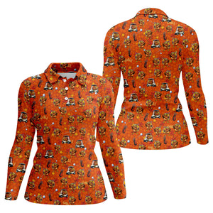 Thanksgiving Cartoon Turkey Golf Shirt, Ladies Golf Shirts, Womens Golf Clothing