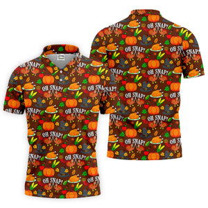 Thanksgiving Oh Snap Pumpkin Golf Shirt, Mens Golf Polo, Mens Holiday Golf Shirts