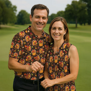 Thanksgiving Turkey Medallion Golf Shirt, Mens Golf Polo, Funny Mens Golf Shirts