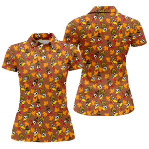 Thanksgiving Turkey Leaves Golf Shirt, Ladies Golf Shirts, Golf Shirts For Women