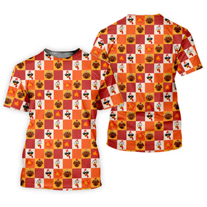 Thanksgiving Pumpkin Checker Turkey Golf Shirt, Womens Golf Tops, Ladies Golf Shirts