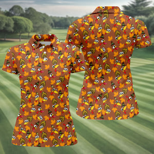 Thanksgiving Turkey Leaves Golf Shirt, Ladies Golf Shirts, Golf Shirts For Women