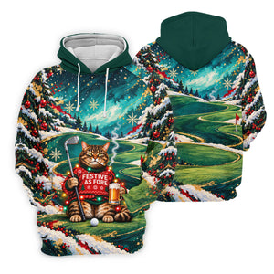 Aurora Cat Beer Christmas Golf Shirt, Mens Golf Shirts, Mens Holiday Golf Shirts