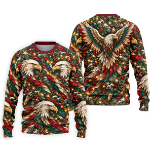 Eagle Pattern Christmas Golf Shirt, Golf Gifts For Men, Mens Holiday Golf Shirts