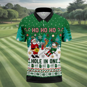 Santa Hole In One Christmas Golf Shirt, Mens Golf Shirts, Funny Mens Golf Shirts
