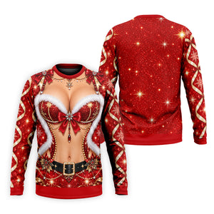 Glitter Santa Bra Fur Trim Christmas Golf Shirt, Mens Golf Shirts, Mens Golf Apparel