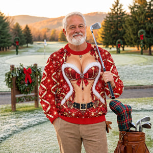 Glitter Santa Bra Fur Trim Ugly Christmas Sweater, Golf Lover Gifts, Funny Xmas Gift