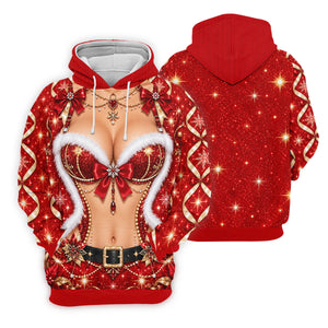 Glitter Santa Bra Fur Trim Christmas Golf Shirt, Ladies Golf Shirts, Womens Golf Tops