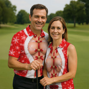 Ribbon Bells Busty Santa Christmas Golf Shirt, Mens Golf Polo, Funny Mens Golf Shirts