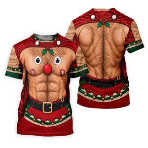 Reindeer Hairy Chest Abs Christmas Golf Shirt, Golf Shirts For Men, Mens Golf Shirts