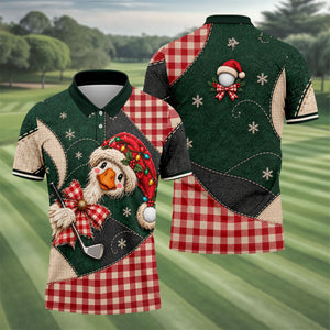 Santa Hat Goose Golfer Christmas Golf Shirt, Mens Golf Shirts, Funny Mens Golf Shirts