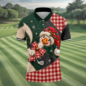 Santa Hat Goose Golfer Christmas Golf Shirt, Mens Golf Shirts, Funny Mens Golf Shirts