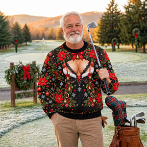 Poinsettia Busty Bells Ugly Christmas Sweater, Holiday Party Sweater, Funny Xmas Gift