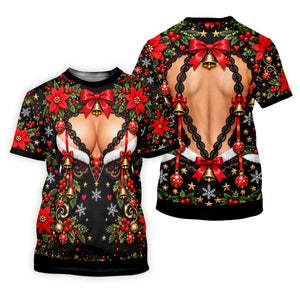 Poinsettia Busty Bells Christmas Golf Shirt, Mens Holiday Golf Shirts, Mens Golf Polo