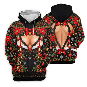Poinsettia Busty Bells Christmas Golf Shirt, Mens Holiday Golf Shirts, Mens Golf Polo