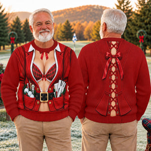 Plaid Bra Santa Suit Ugly Christmas Sweater, Christmas Golf Gift, Ugly Sweater Party