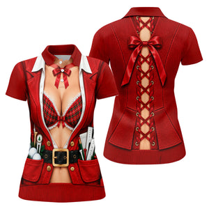 Plaid Bra Santa Suit Christmas Golf Shirt, Ladies Golf Apparel, Golf Shirts For Women
