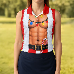 Santa Abs Lights Candy Cane Christmas Golf Shirt, Womens Golf Tops, Ladies Golf Tops