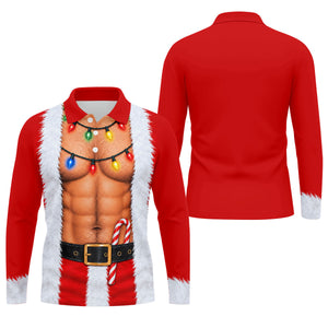 Santa Abs Lights Candy Cane Christmas Golf Shirt, Mens Golf Polo, Golf Shirts For Men