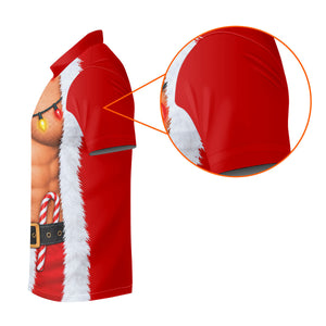 Santa Abs Lights Candy Cane Christmas Golf Shirt, Womens Golf Tops, Ladies Golf Tops