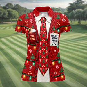 Golfer Of The Year Tie Christmas Golf Shirt, Womens Golf Apparel, Ladies Golf Apparel
