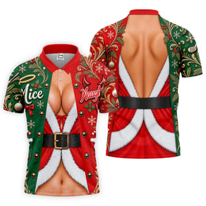 Nice Naughty Busty Santa Christmas Golf Shirt, Golf Polo For Men, Golf Gifts For Men