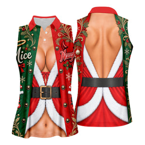 Nice Naughty Busty Santa Christmas Golf Shirt, Womens Golf Tops, Womens Golf Apparel