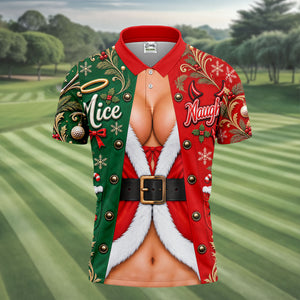 Nice Naughty Busty Santa Christmas Golf Shirt, Golf Polo For Men, Golf Gifts For Men