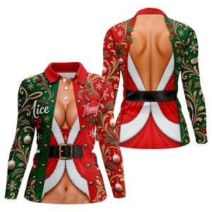Nice Naughty Busty Santa Christmas Golf Shirt, Womens Golf Tops, Womens Golf Apparel