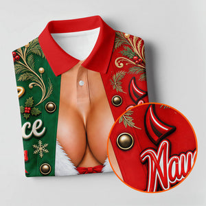 Nice Naughty Busty Santa Christmas Golf Shirt, Womens Golf Tops, Womens Golf Apparel