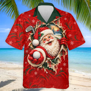 Santa Breaks Through Plaid Christmas Golf Shirt, Golf Gifts For Men, Mens Golf Polo
