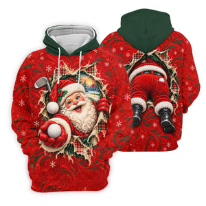 Santa Breaks Through Plaid Christmas Golf Shirt, Womens Golf Shirts, Womens Golf Tops