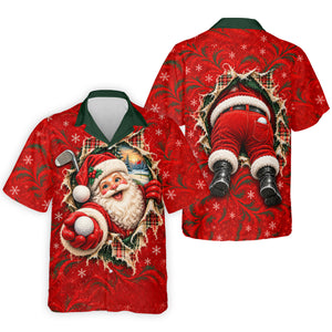 Santa Breaks Through Plaid Christmas Golf Shirt, Golf Gifts For Men, Mens Golf Polo