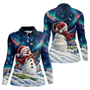 Aurora Snowman Golfer Christmas Golf Shirt, Golf Shirts For Women, Ladies Golf Shirts