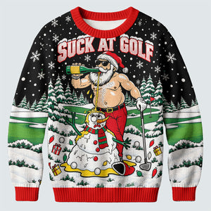 Suck At Golf Santa Beer Ugly Christmas Sweater, Funny Xmas Gift, Christmas Golf Gift